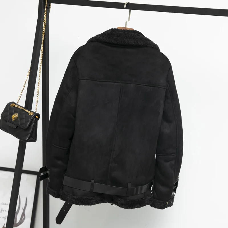 2019 свободная зимняя утолщенная бархатная кожаная куртка с отворотом теплая