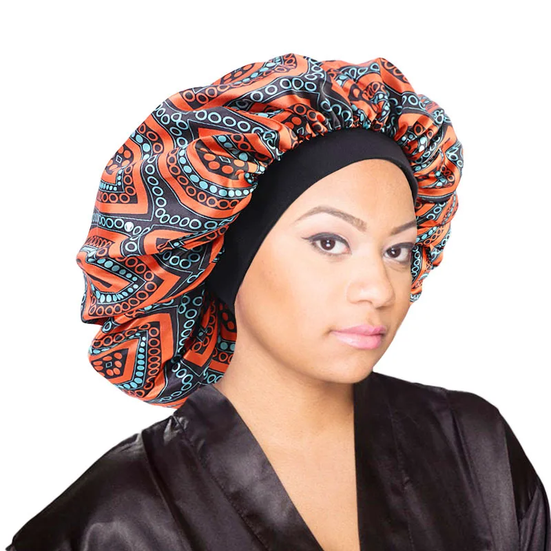 

Extra Large Satin Bonnet Sleep Cap Elastic Band Women Head Wrap African Pattern Print Bonnet Ladies night Cap Turban Chemo Hat
