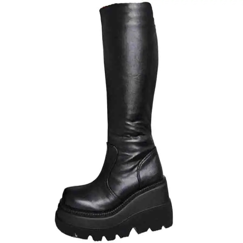 Women High Motorcycle Boots Punk Style Autumn Shoes For Female 2021 Round Toe Design Ladies Classic Fashion Platform Botas Mujer