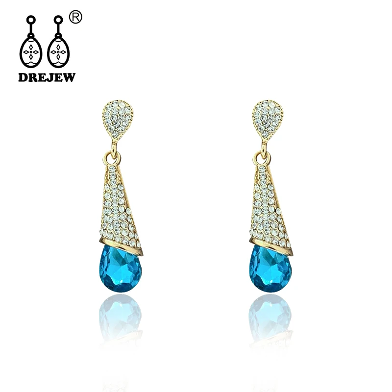 DREJEW синие красные циркониевые Стразы эффектные Висячие серьги корейские длинные