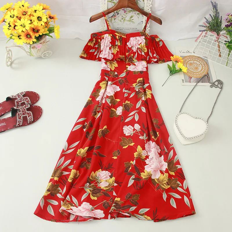 Праздничное платье с открытыми плечами плиссированные платья на тонких бретелях