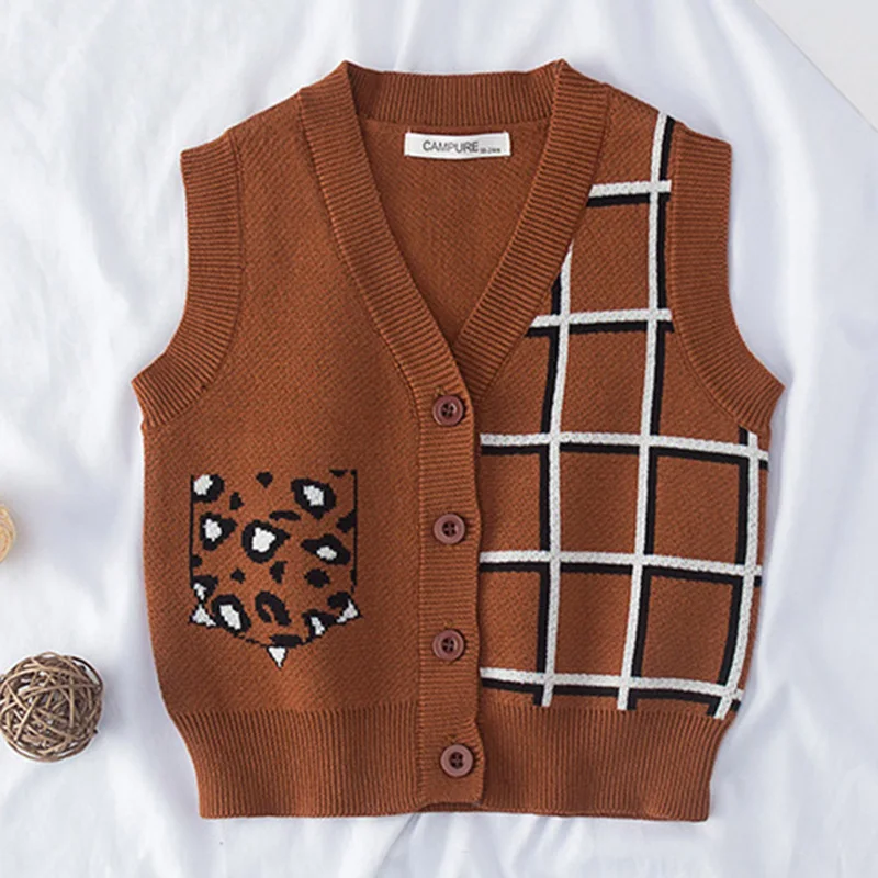 Детский вязаный жилет для мальчиков и девочек модный с V-образным вырезом в