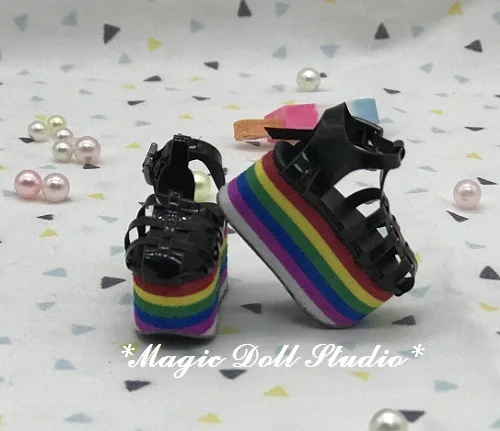 [MG702] Neoblythe кукла обувь# Радуга Джерри сандалии подходят для Blyth Azone OB24 кукла Outfis в розницу - Цвет: Черный