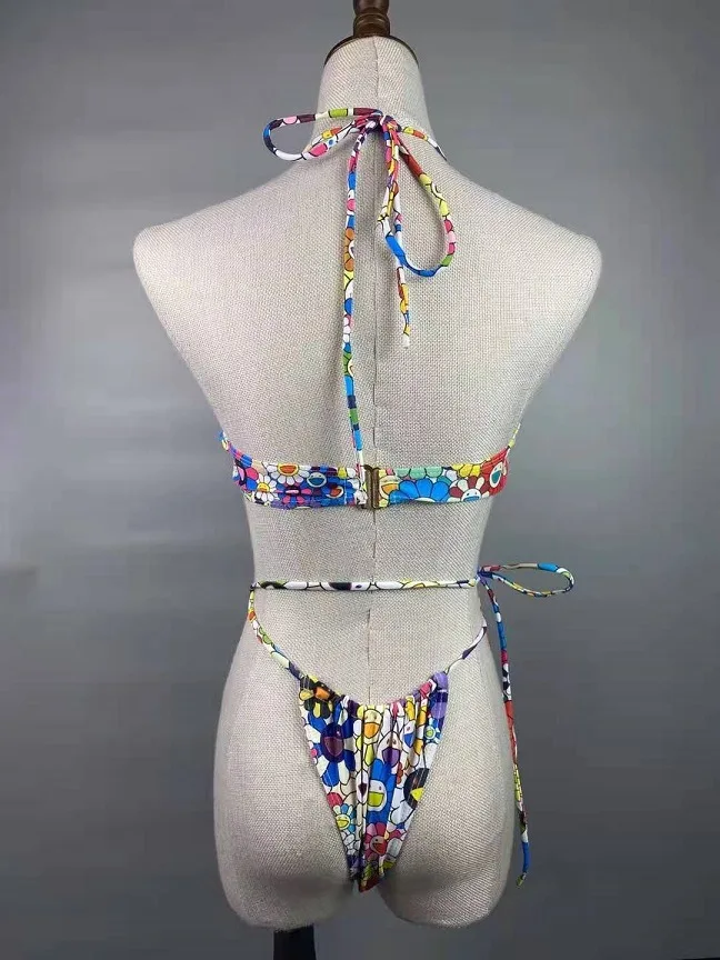 

2021 European and American Sexy Printed Bikini Tether Bikini Hoop Bikini Bandeau Swimsuit Fashion Designer Bikini