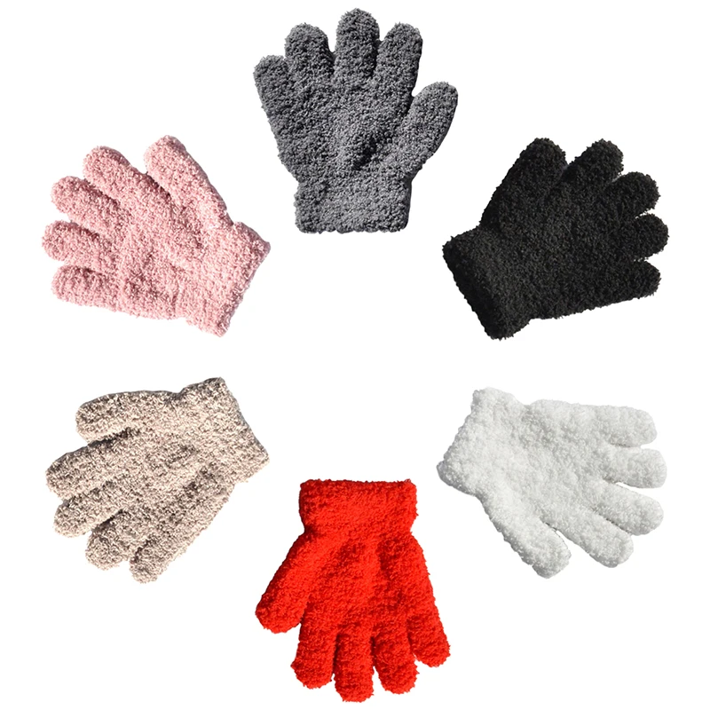 

3-6Y Kids Velvet Gloves Winter Baby Plush Coral Gloves Toddler Full Fingers Cute Mittens Warm Windproof Glove For Boys Girls