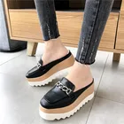 Новые весенние туфли из ткани Оксфорд на плоской платформе, женские лоферы, женская обувь без шнуровки на толстом высоком каблуке, увеличенная повседневная обувь