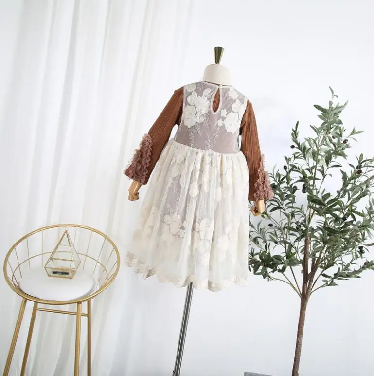 2019 Baby Girls Fall Boutique Dress Sets Lace Embroidery Vest + Long Sleeve 5 sets/lot Wholesale Free Shipping | Детская одежда и