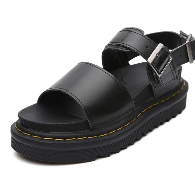 Модные Повседневные Удобные женские босоножки на платформе кожаные танкетке с