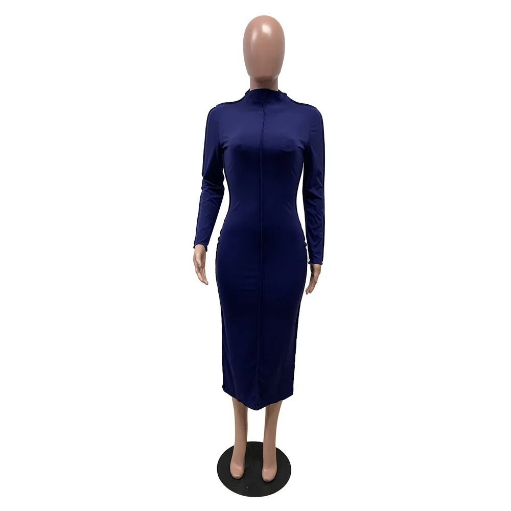 

Crew Neck Spliced Ladies Dresses Skinny Long Sleeve Autumn Winter Women's Midi Dress Casual Skinny Women Clothing Sexy Vestido