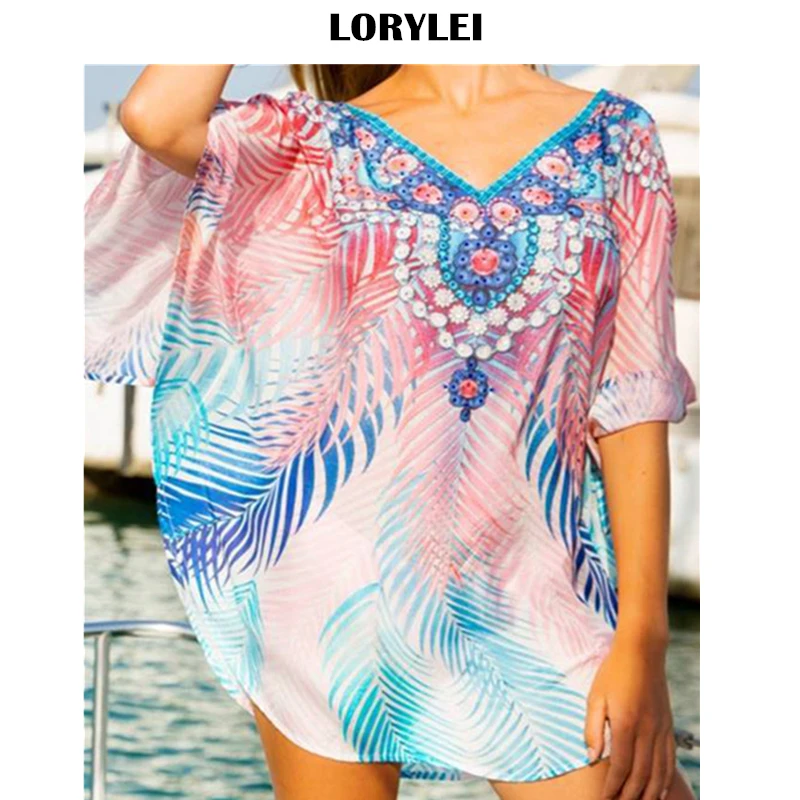 Женское платье парео Пляжное мини большого размера с принтом в богемном стиле Q801