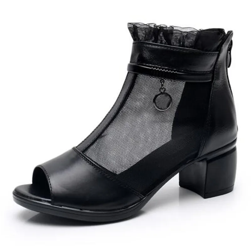 

Сандалии женские из натуральной кожи, Босоножки с открытым носом, сетчатые элегантные, высокий каблук, лето 2020