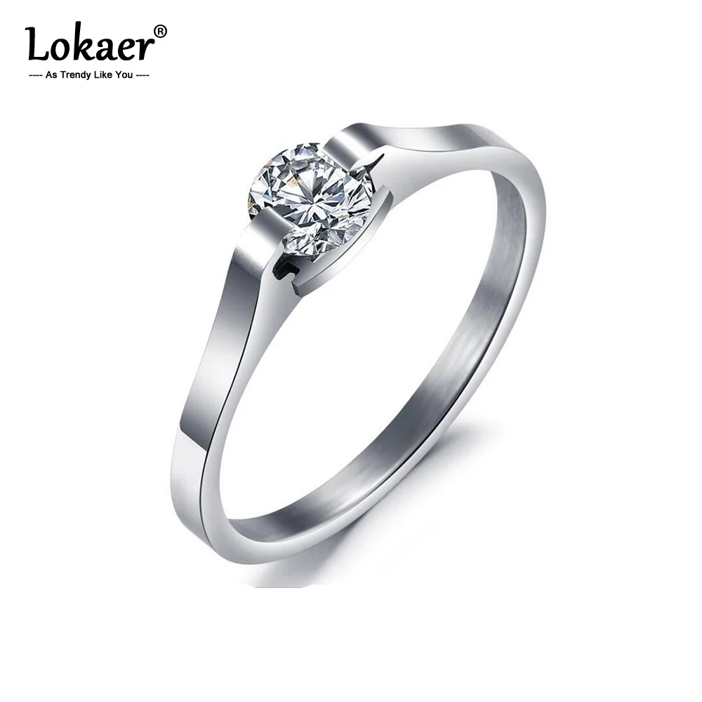 Lokaer Luxury Rhinestone Women Finger Ring High Quality 316L Stainless Steel Wedding Ring Female Engagement Jewelry R19170