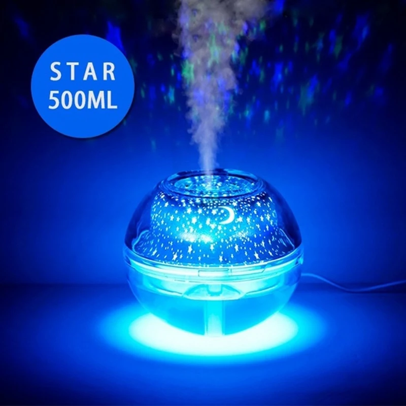 

500Ml Ultrasonic Aromatherapy Humidifier 7 Colors Changing Crystal Night Light Starry Projector Lamp for Bedroom