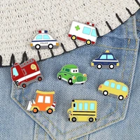 creative cute car enamel pin cartoon ambulance police school bus taxi transportation hat brooch jachets bag lapel badge jewelry