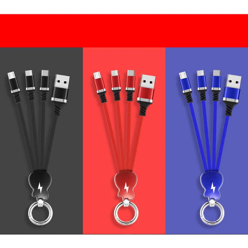16 см USB кабель для iPhone 11 XS X 8 Зарядка 3 в 1 Micro Type C портативный брелок синхронизации
