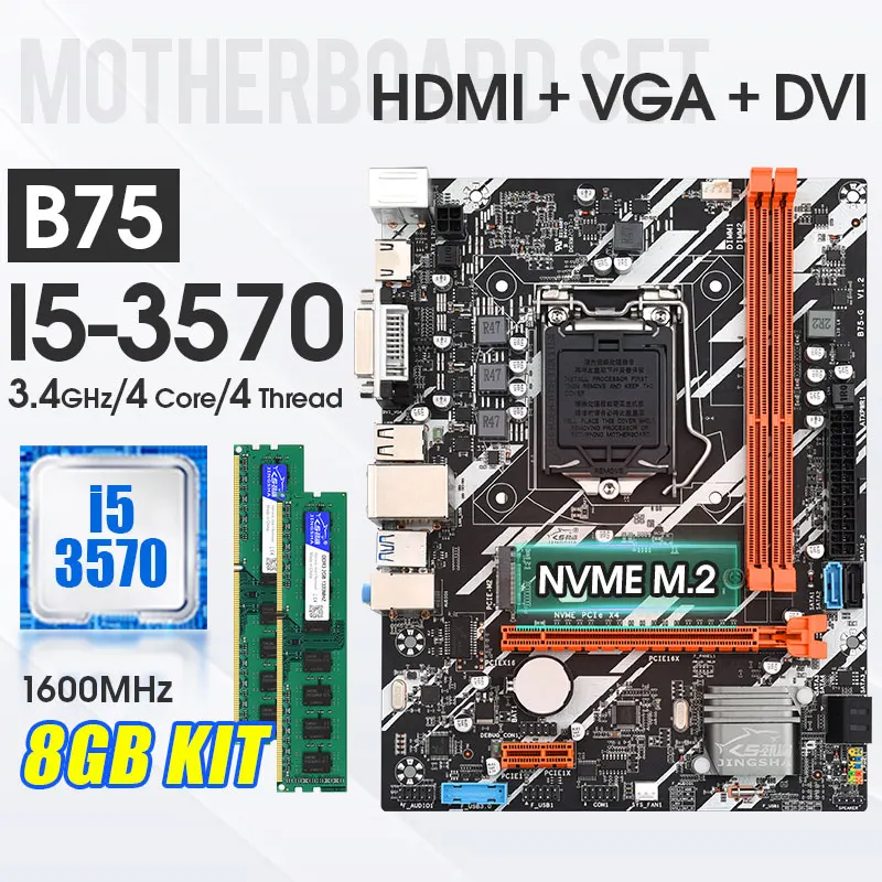 Bestellen B75 Motherboard Set Mit Core LGA 1155 I5 3570 2 Stücke X 4GB = 8GB 1600MHz DDR3 RAM USB 3,0 SATA 3,0 DVI Für Gaming Motherboard Combo