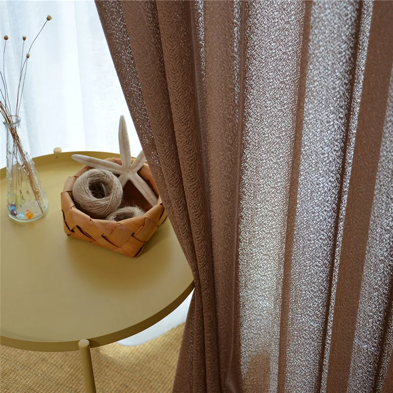 

Thicken 4 Colors Elegant Chocolate Tulle Sheer Curtain for Bedroom Luxury Coffee Semi Blackout Living Room Window Decor Salon
