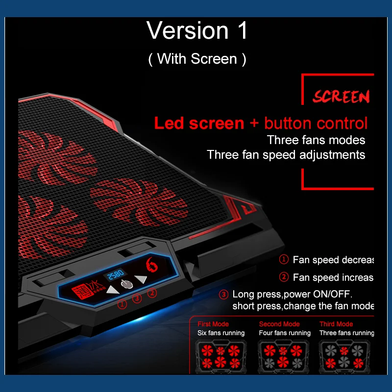 

New Gaming Laptop Cooler Notebook Cooling Pad 6 Silent Red/Blue LED Fans Powerful Air Flow Portable Adjustable Stand Laptops