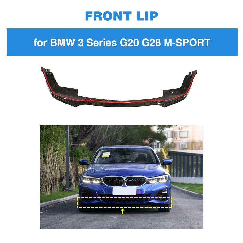 

Разветвители для переднего бампера для BMW 3 серии G20 G28 M SPORT 2019 2020, губа переднего бампера из углеродного волокна