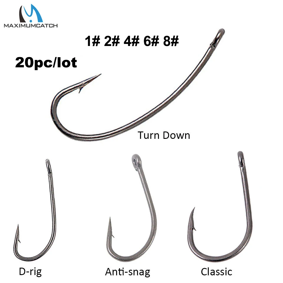 

Maximumcatch 20pcs/lot #1#2#4#6#8 Classic Barbed Fishing Hook High Carbon Steel Turndown Anti-snag D-rig Carp Fishing Hair Rigs