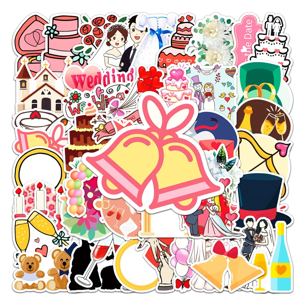 

10/50pcs Wedding theme Creative badges DIY decorative stickers Cartoon for DIY PC wall notebook phone case scrapbooking