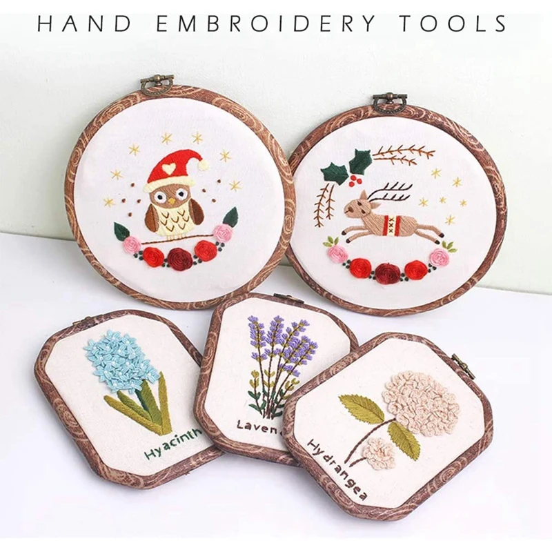 

4Pcs Embroidery Hoops Imitated Wood Plastic Display Frame Cross Stitch Hoop Ring for Art Craft Sewing and Hanging
