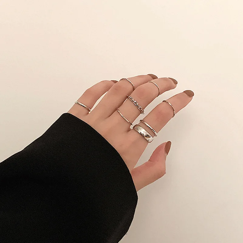 

Rings 2021 Trend Personalized Hiphop Gold Chain Women's Ring Set For Punk Geometric Simple Finger Rings Women Jewelry