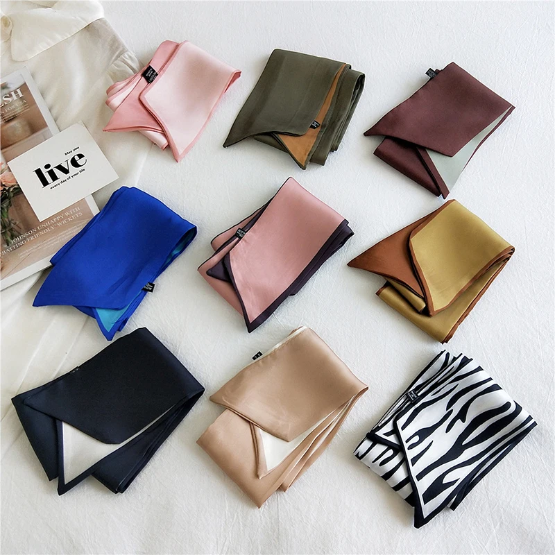 

Two-Color Dual-Use DIY Bag Handle Small Ribbon Women Neckerchief Headband Hair Scarf Hair Tie Band Small Silk Scarf