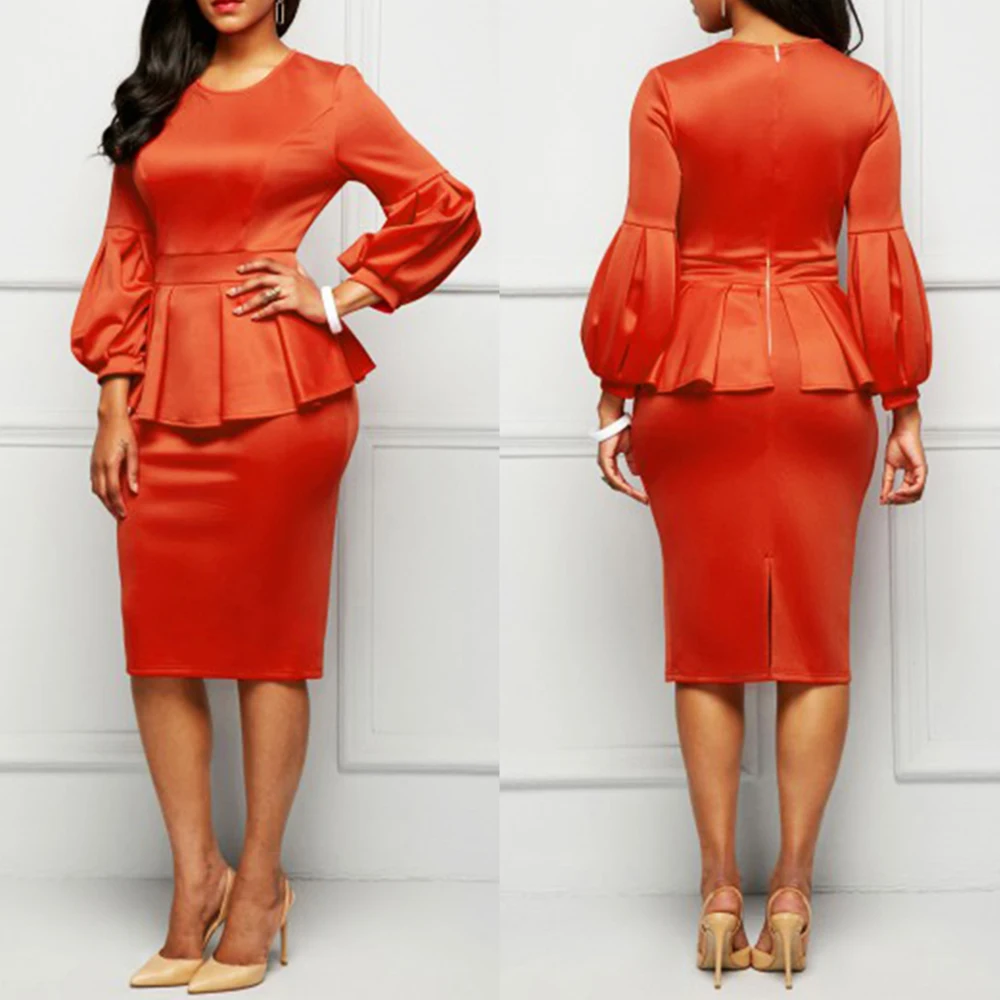 

Spring Dress Women 2021 Casual Solid Slim High Waist Ruffles Office Pencil Fake 2 Pieces Dress Vintage Sexy Long Party Dress