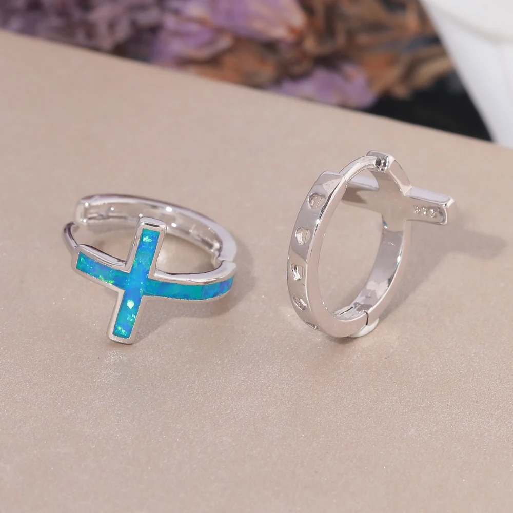 Женские серьги-кольца CiNily с белыми синими огненными опаловыми и серебряными