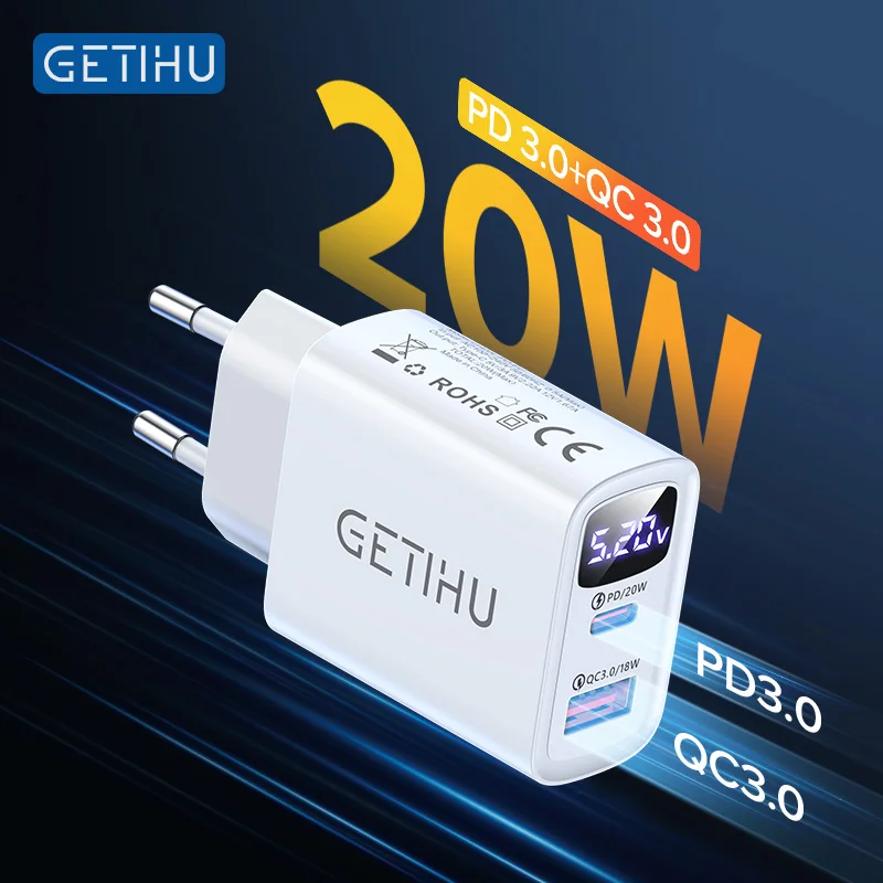 USB-зарядное устройство GETIHU PD 20 Вт QC 3,0, адаптер для быстрой зарядки телефона iPhone 13, 12 Pro, Xr, Xs Max, 7, 8, iPad Airpods, Huawei, Xiaomi, Samsung - изображение