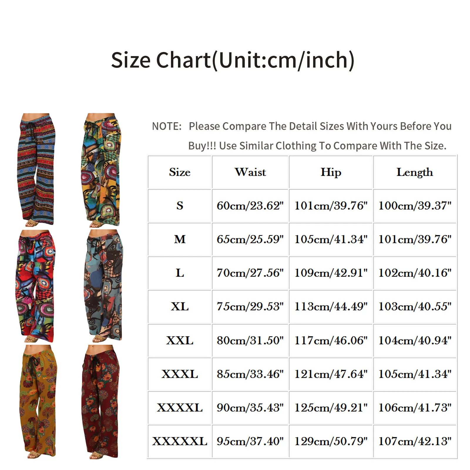 

Women's Casual Print Cotton Linen Elastic Waist Drawstring Long Wide Leg Pants Retro Printed Pants Harajuku Streetwear Pants
