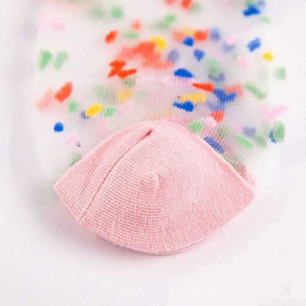 

Ladies Breathable Transparent Socks Colorful Summer Silk Lace Polka Dots Thin Women Socks Net Yarn Female Hosiery