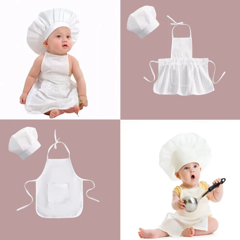 

1 Set Baby Chef Hat Set Photographic Junior Apron Children Cooking Tools Girls Boys Kitchen Accessories