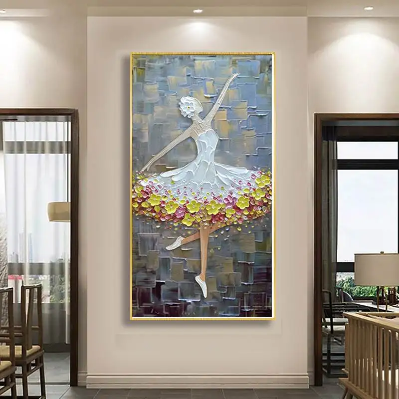 

Hand Painted Oil Painting On Canvas Ballerina Vertical Version Modern Minimalist Corridor Aisle Decoration Frameless
