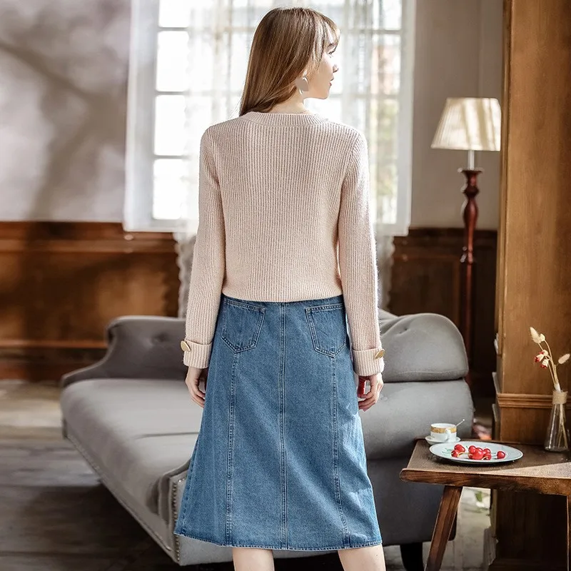 Новые зимние женские джинсы Harajuku модные однотонные однобортные джинсовые