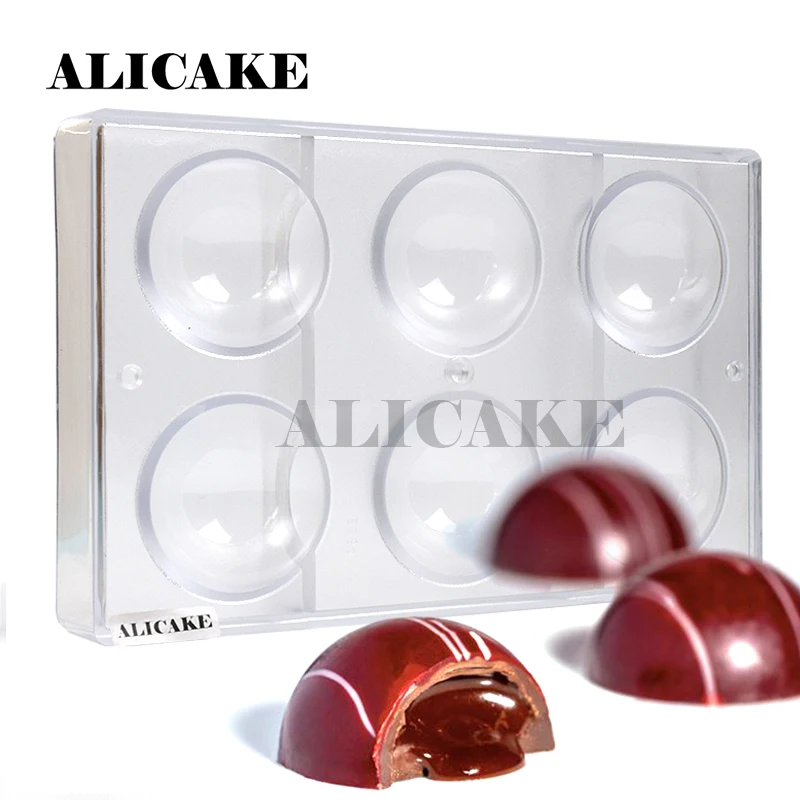 

6 Cavity 6.2cm Sphere Polycarbonate Chocolate Mould Tray Thick Mold for Bakery Cake Form of Chocolate Moulds Baking Pastry Tools