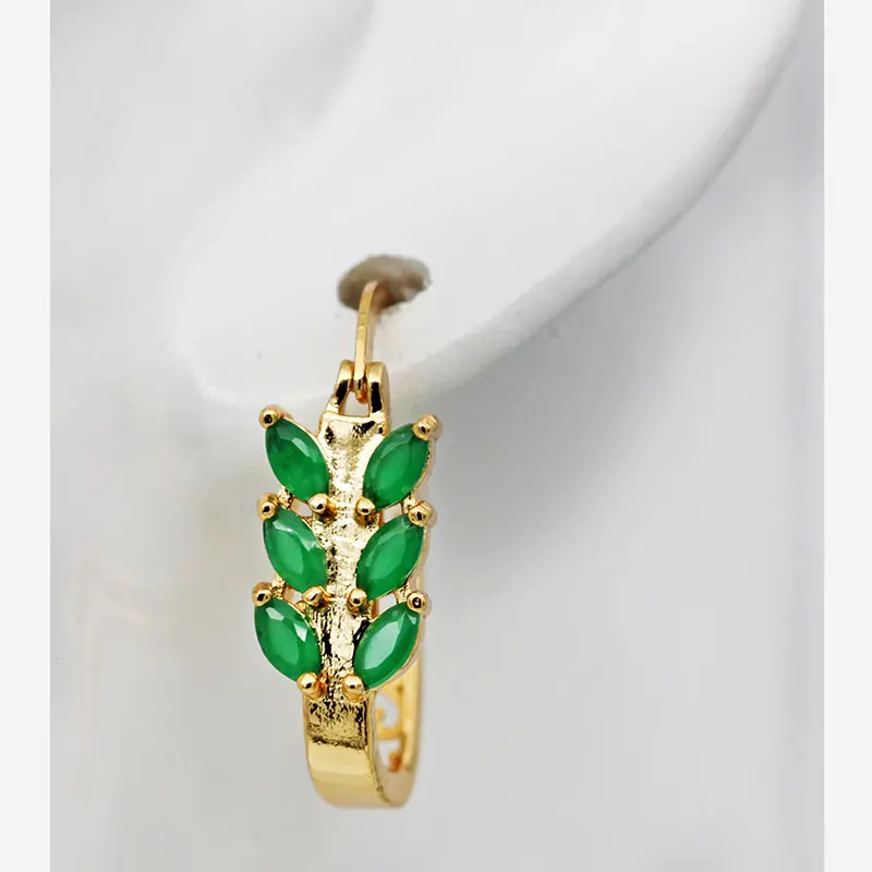 

Indian Jewelry Vintage Earrings Women Green Leaves Gold Zircon Hoop Earrings Luxury Jewelry Earrings Anniversary Gift OBS1585