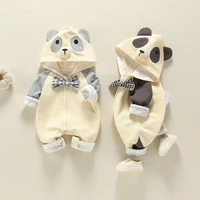 2021 new spring and autumn popular panda baby one piece super cute crawling clothes cute hat go out clothes