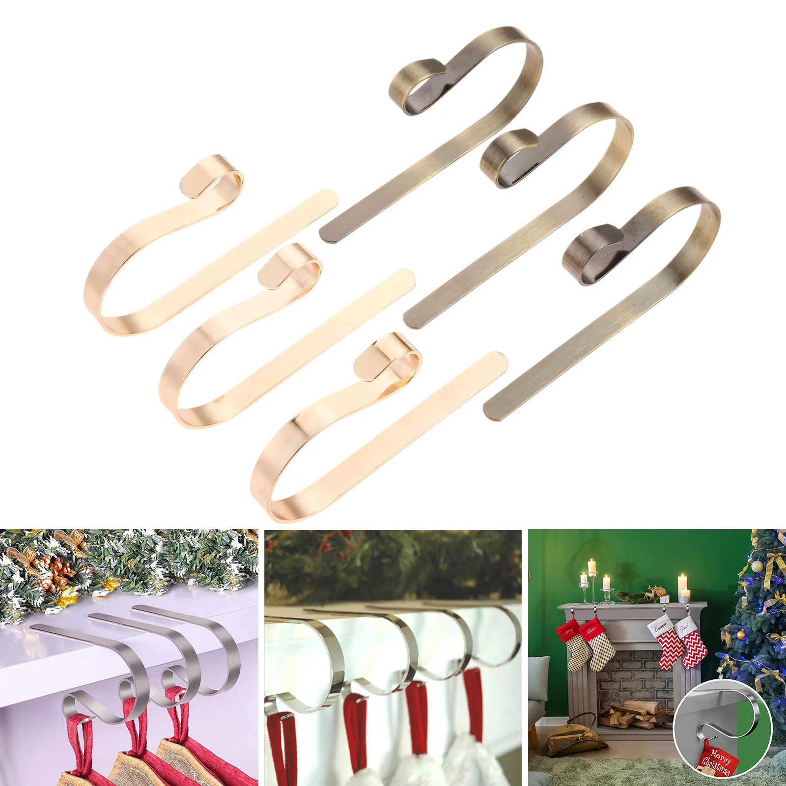 

1Pc Christmas Stocking Holder Hanging Hooks Buckles Fireplace Mantel Hanger for Christmas Party Ornament