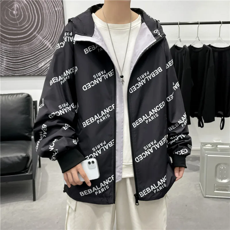 Куртка с капюшоном в стиле преппи буквенным принтом Мужская Корейская
