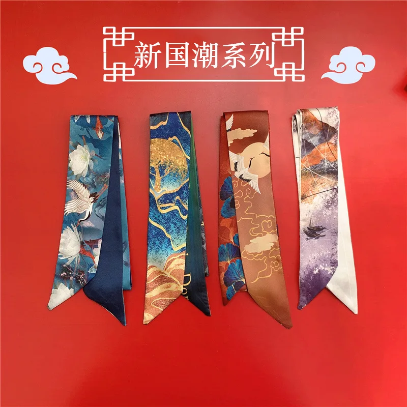 

Women's spring and autumn thin section national tide silk scarf small long wild decorative scarf turban retro hair belt