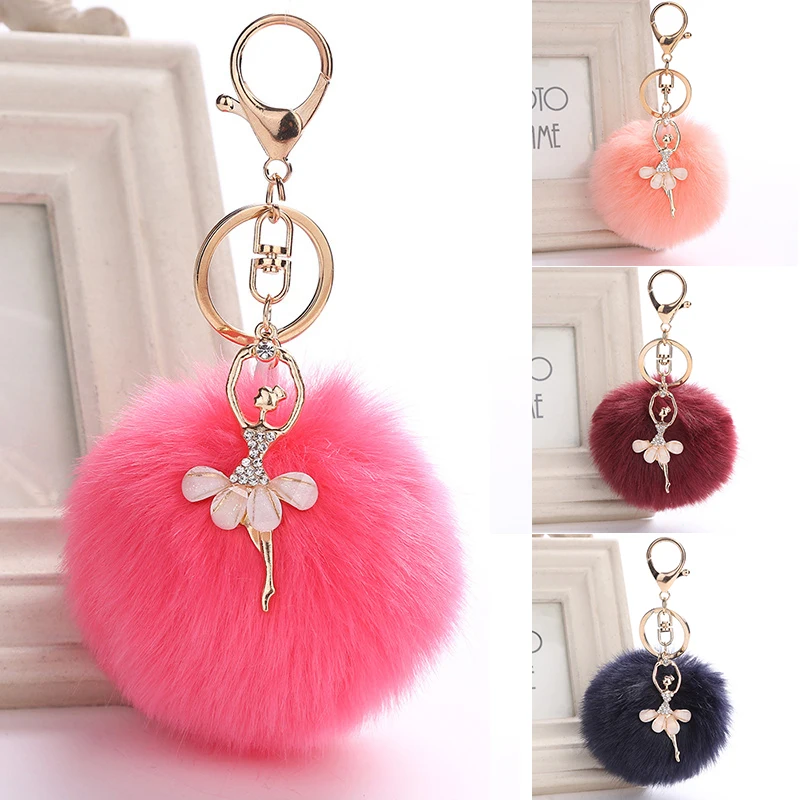 Новинка 2020 брелок в виде танцующего балерины ангела меховой помпон для ключей