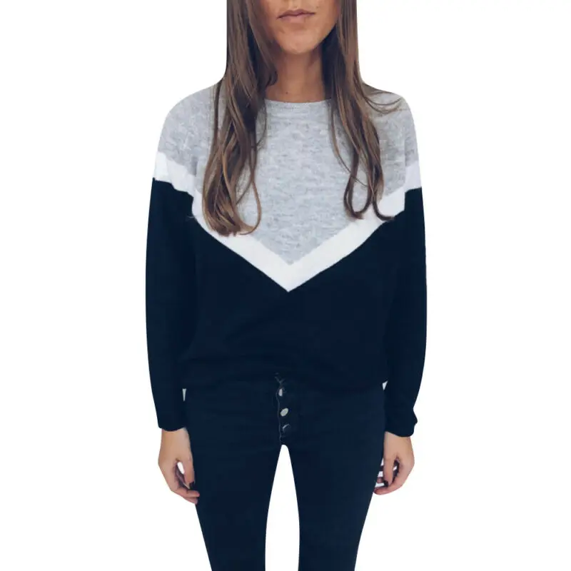 

Womens Soft Blouse Autumn Winter Long Sleeve Round Neck Fashion Casual Patchwork Tops Blouse Shirts Loose Tops Roupas Femininas