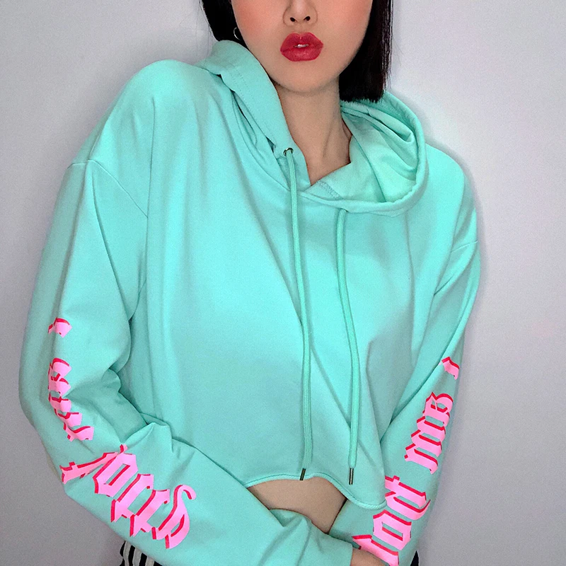 HEYounGIRL с буквенным принтом свободные случайные толстовки для женщин Harajuku корейский стиль укороченный свитер пуловер с длинными рукавами уличная осень