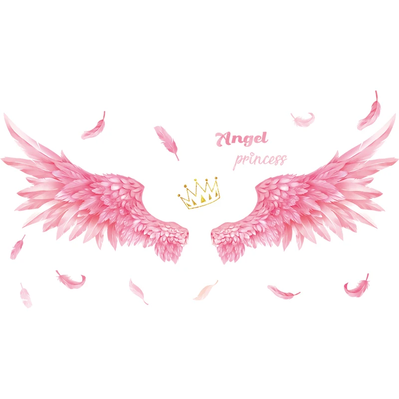 

Pink Feathers Wing Wall Stickers VSCO Girl Mural Decals for Kids Rooms Decoration Aesthetic Art Self-adhesive Wallpaper Decals