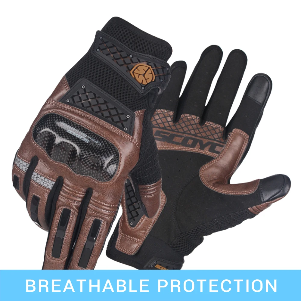 MC52 Brown SCOYCO мотоциклетные перчатки летние дышащие Guantes Moto перчатки из углеродного волокна для мотокросса сенсорные функции Guantes Moto перчатки для верховой езды - Цвет: MC52 Brown
