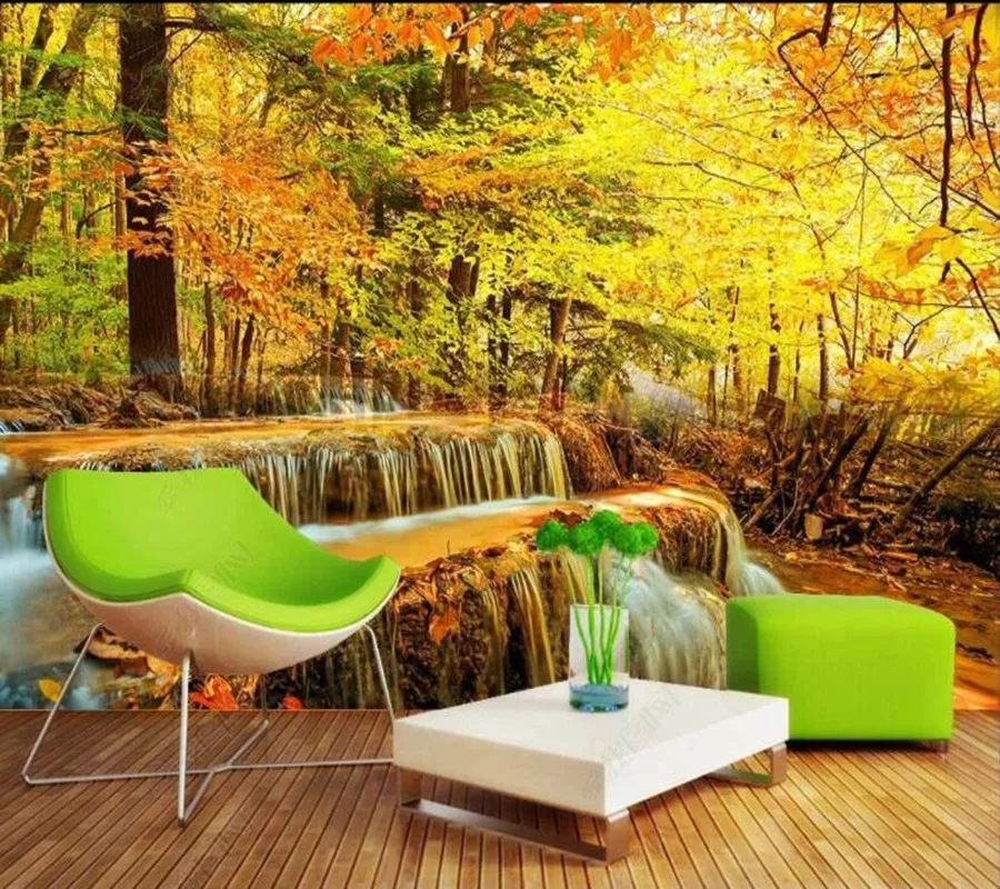 

Papel de parede Cozy forest waterfall and flowing water 3d wallpaper mural,iving room tv wall bedroom wall papers home decor