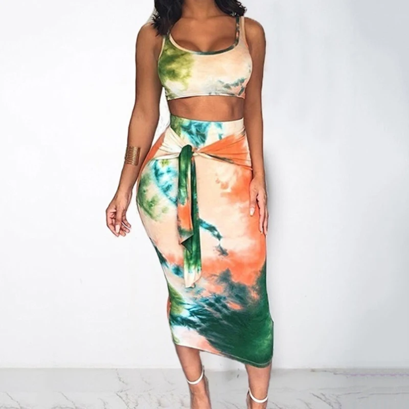 

Woman Printed two-piece Set 2020 Summer Fashion Sexy Slim Dress With Buttocks Vestidos De Verano For Summer Beach
