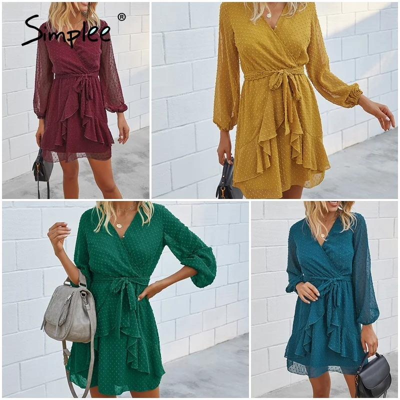 Simplee Летнее Платье трапециевидного силуэта с v-образным вырезом Гофрированный